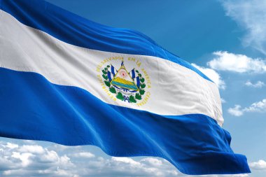 El Salvador bayrak sallayarak Sky 3d resimde arka plan