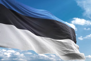 Estonya bayrağı sallayarak Sky 3d resimde arka plan