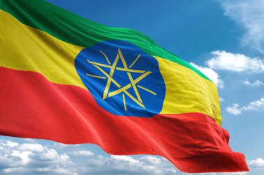 Etiyopya bayrak sallayarak Sky 3d resimde arka plan