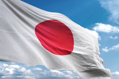 Japonya bayrak sallayarak gökyüzü arka plan 3d çizim