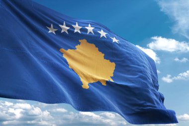 Kosova bayrak sallayarak Sky 3d resimde arka plan