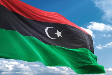Libya bayrağı sallayarak Sky 3d resimde arka plan