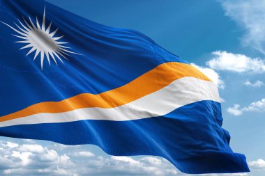 Marshall Adaları bayrak sallayarak gökyüzü arka plan 3d çizim