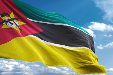 Mozambik bayrak sallayarak Sky 3d resimde arka plan