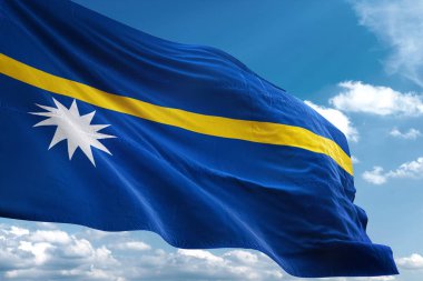 Nauru bayrak sallayarak Sky 3d resimde arka plan
