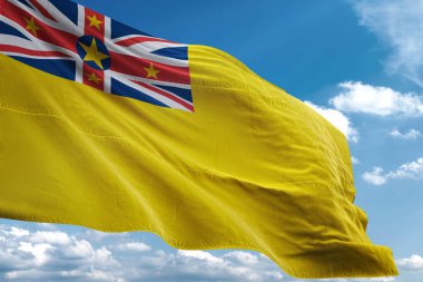 Niue bayrak sallayarak Sky 3d resimde arka plan