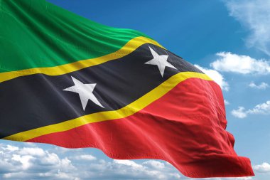 Saint Kitts ve Nevis bayrak sallayarak Sky 3d resimde arka plan