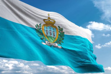 San Marino bayrak sallayarak Sky 3d resimde arka plan