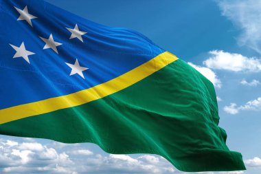 Solomon Adaları bayrak sallayarak gökyüzü arka plan 3d çizim