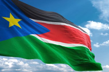 Güney Sudan bayrak sallayarak Sky 3d resimde arka plan