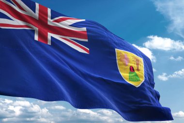 Turks ve Caicos Adaları sallayarak gökyüzü arka plan 3d resimde bayrak