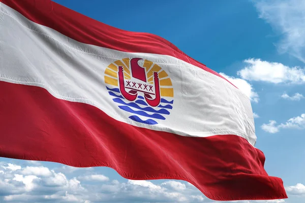 Frans-Polynesië vlag zwaaien hemel achtergrond 3d illustratie — Stockfoto