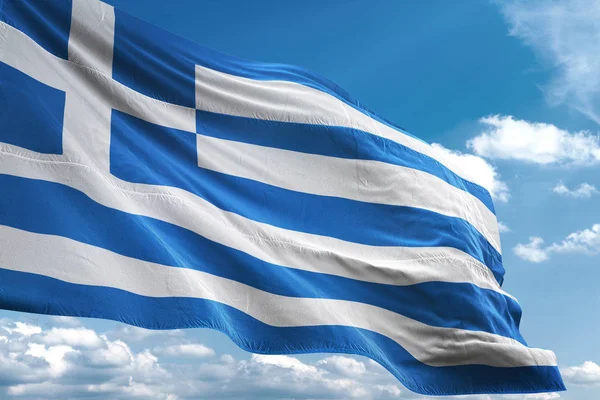 Bandera de Grecia ondeando cielo fondo 3D ilustración —  Fotos de Stock