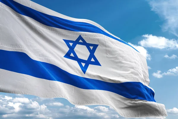 Bandera de Israel ondeando cielo fondo Ilustración 3D — Foto de Stock