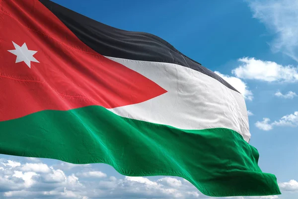 Jordan flagga vajande himmel bakgrund 3d illustration — Stockfoto