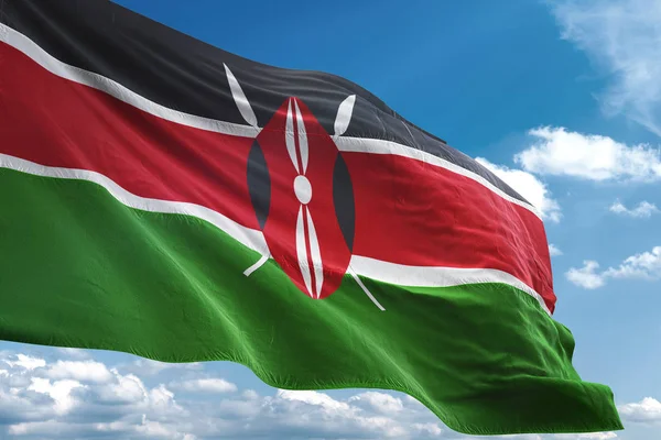 Kenya flag waving sky background 3D illustration — Stock Photo, Image