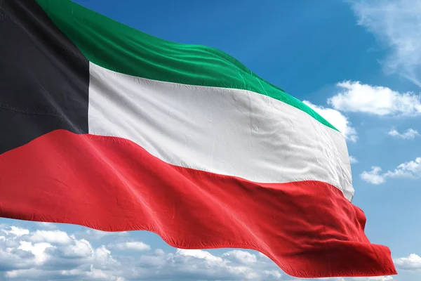 Bandera de Kuwait ondeando cielo fondo 3D ilustración — Foto de Stock
