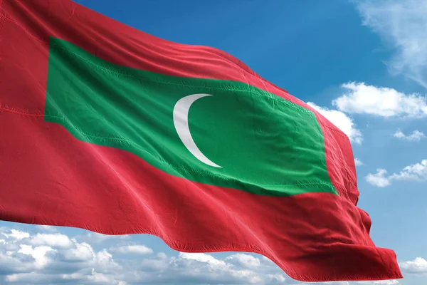 Maldív-szigetek zászlót lengetve ég háttér, 3D-s illusztráció — Stock Fotó