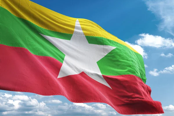 Myanmar bayrak sallayarak Sky 3d resimde arka plan
