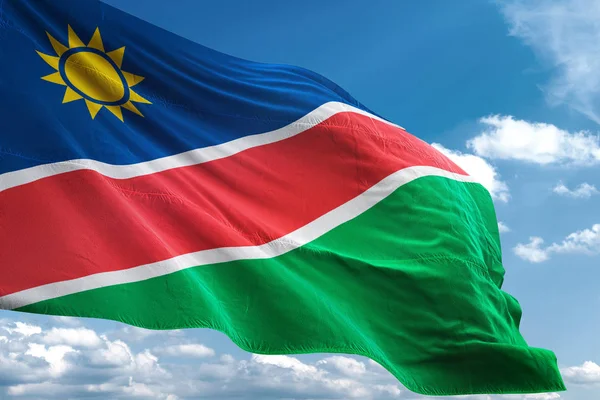 Namibia flagga vajande himmel bakgrund 3d illustration — Stockfoto