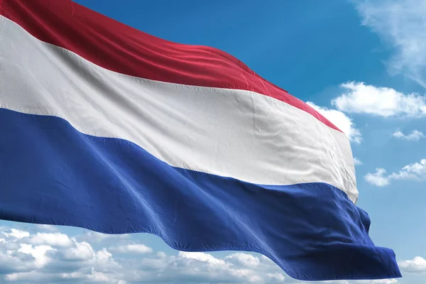 Netherlands flag waving sky background 3D illustration — Stock Photo, Image