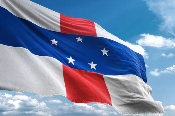 Netherlands Antilles flag waving sky background 3D illustration — Stock Photo, Image