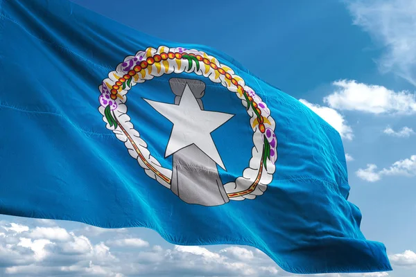 Bandera de las Islas Marianas del Norte ondeando cielo fondo Ilustración 3D — Foto de Stock