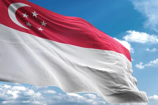 Bandeira de Singapura acenando fundo céu ilustração 3D — Fotografia de Stock