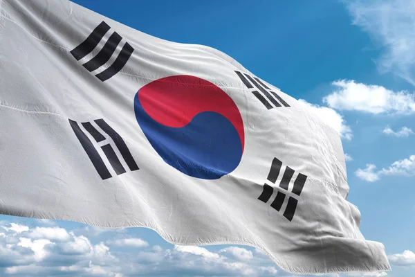 Corea del Sud bandiera sventolando cielo sfondo 3D illustrazione — Foto Stock