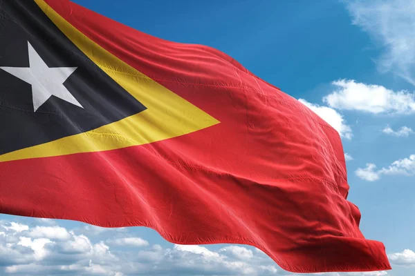Timor Oriental bandera ondeando cielo fondo 3D ilustración —  Fotos de Stock