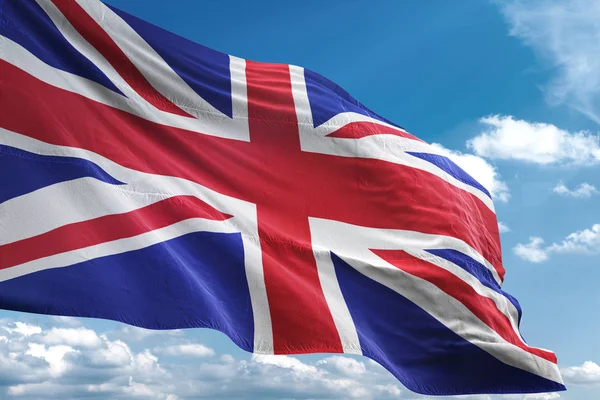 Bandera del Reino Unido ondeando cielo fondo Ilustración 3D — Foto de Stock