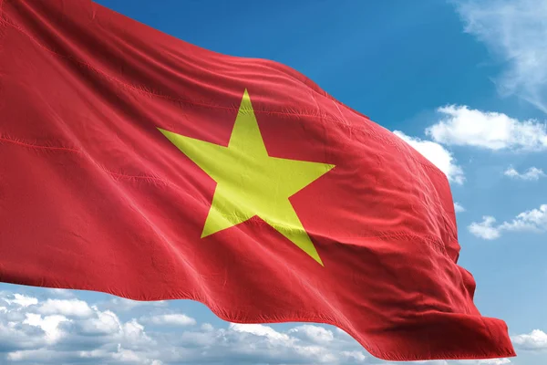 Bandera de Vietnam ondeando cielo fondo 3D ilustración — Foto de Stock