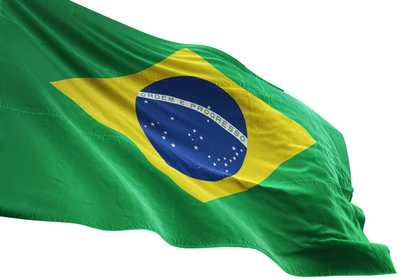 Βραζιλία σημαία κυματίζει απομονωμένες λευκό φόντο 3d απεικόνιση — Φωτογραφία Αρχείου