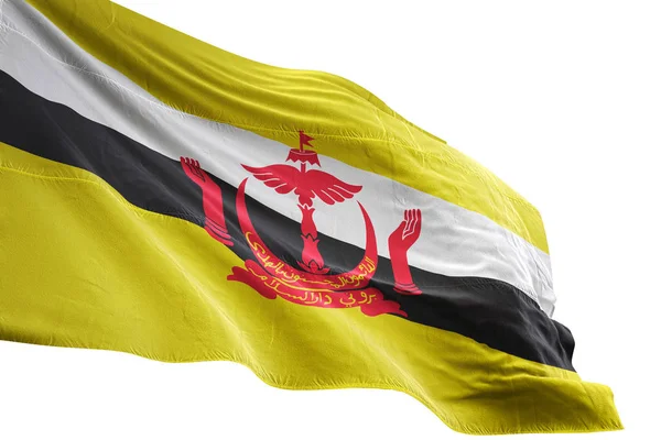 Μπρουνέι Νταρουσαλάμ σημαία κυματίζει απομονωμένες λευκό φόντο 3d απεικόνιση — Φωτογραφία Αρχείου