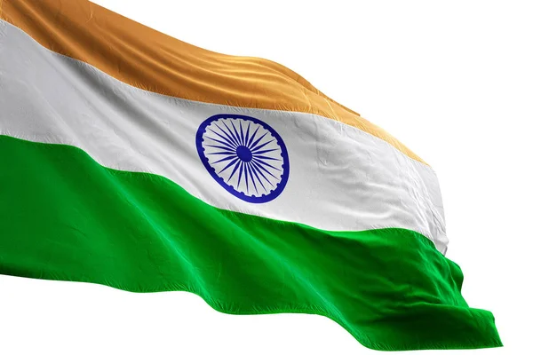 ธงอินเดียโบกพื้นหลังสีขาวแบบแยกแยก ภาพ 3 มิติ — ภาพถ่ายสต็อก