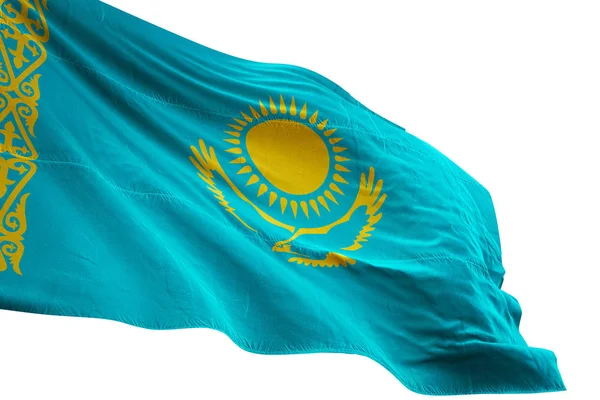 Kazakhstan flag waving isolated white background 3D illustration — Stock Photo, Image