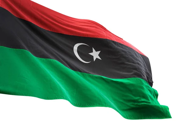 Прапор Лівії розмахував ізольованих білий фон 3d ілюстрація — стокове фото