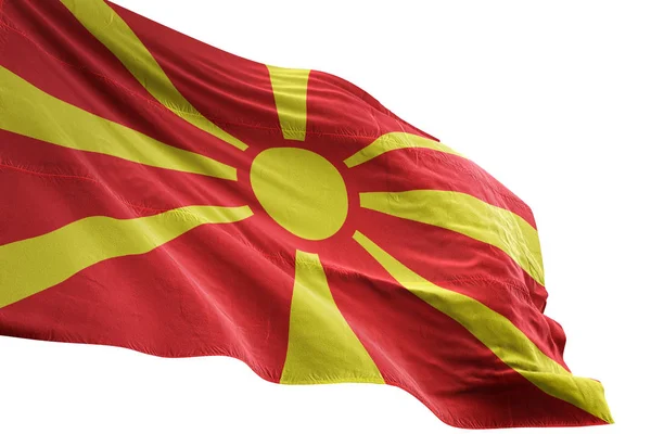 Bandera de Macedonia ondeando fondo blanco aislado ilustración 3D — Foto de Stock