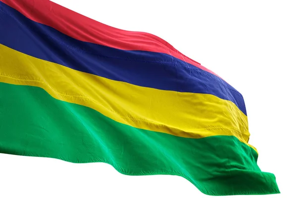 Mauritius flag waving isolated white background 3D illustration — Stock Photo, Image