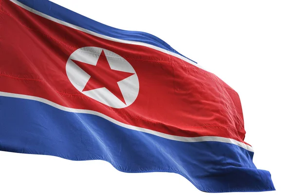 Noord-Korea vlag zwaaien geïsoleerde witte achtergrond 3d illustratie — Stockfoto