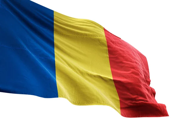 Ρουμανία σημαία κυματίζει απομονωμένες λευκό φόντο 3d απεικόνιση — Φωτογραφία Αρχείου