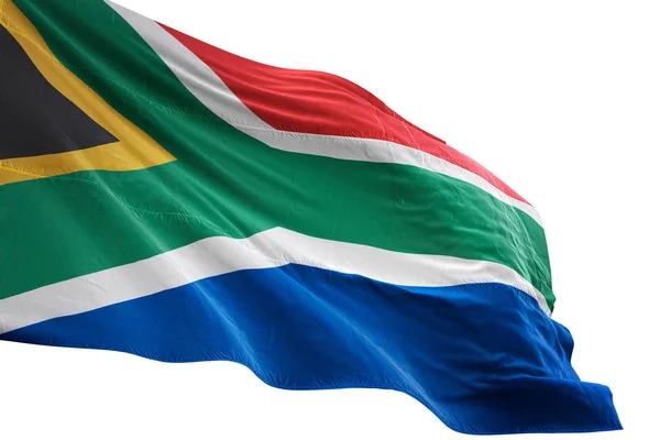 Bandera de Sudáfrica ondeando fondo blanco aislado ilustración 3D — Foto de Stock