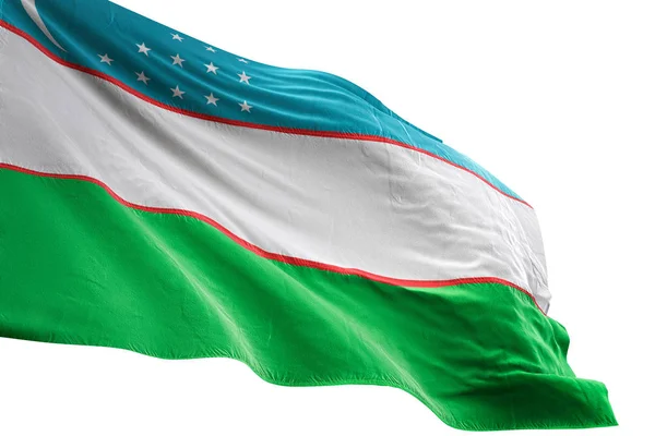 Uzbekistán vlajka mávání izolované bílé pozadí 3d obrázek — Stock fotografie