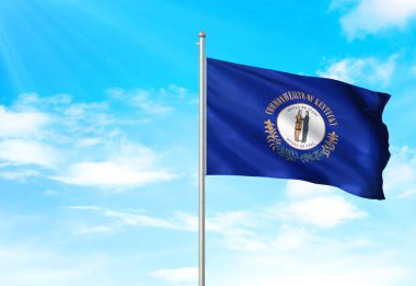 Kentucky Eyalet ABD bayrağı sallayarak gökyüzü arka plan 3d çizim