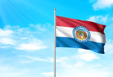 Missouri state, Amerika Birleşik Devletleri bayrağı sallayarak gökyüzü arka plan 3d çizim