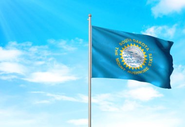 South Dakota state, Amerika Birleşik Devletleri bayrağı sallayarak gökyüzü arka plan 3d çizim