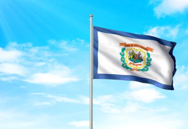 Batı Virginia state, Amerika Birleşik Devletleri bayrağı sallayarak gökyüzü arka plan 3d çizim