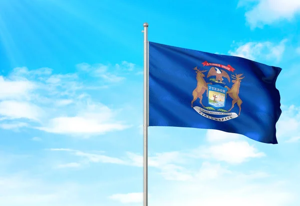 Мічиган держава США прапор розмахував небо фон 3d ілюстрація — стокове фото