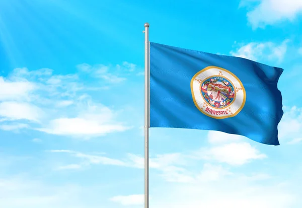Minnesota state of United States flag waving sky background 3D illustration — Stock Photo, Image