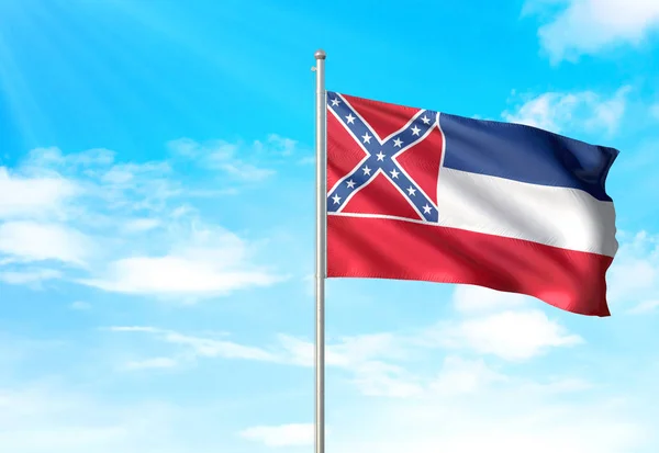 Mississippi estado dos Estados Unidos bandeira acenando céu fundo ilustração 3D — Fotografia de Stock